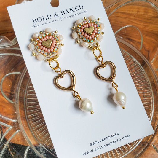 Beaded Heart Earrings | Blush